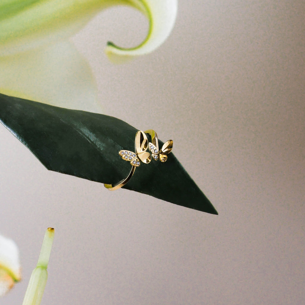Duo Butterfly Cubic Ring