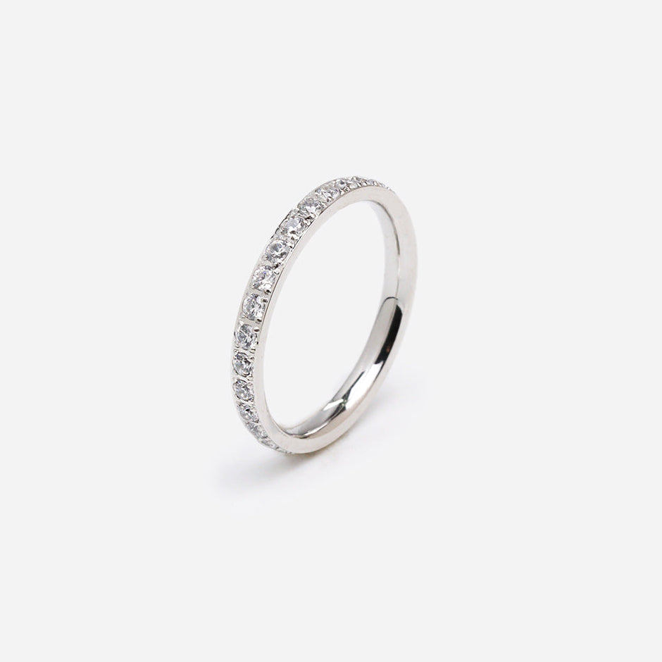 Single Band Pave Silver Ring
