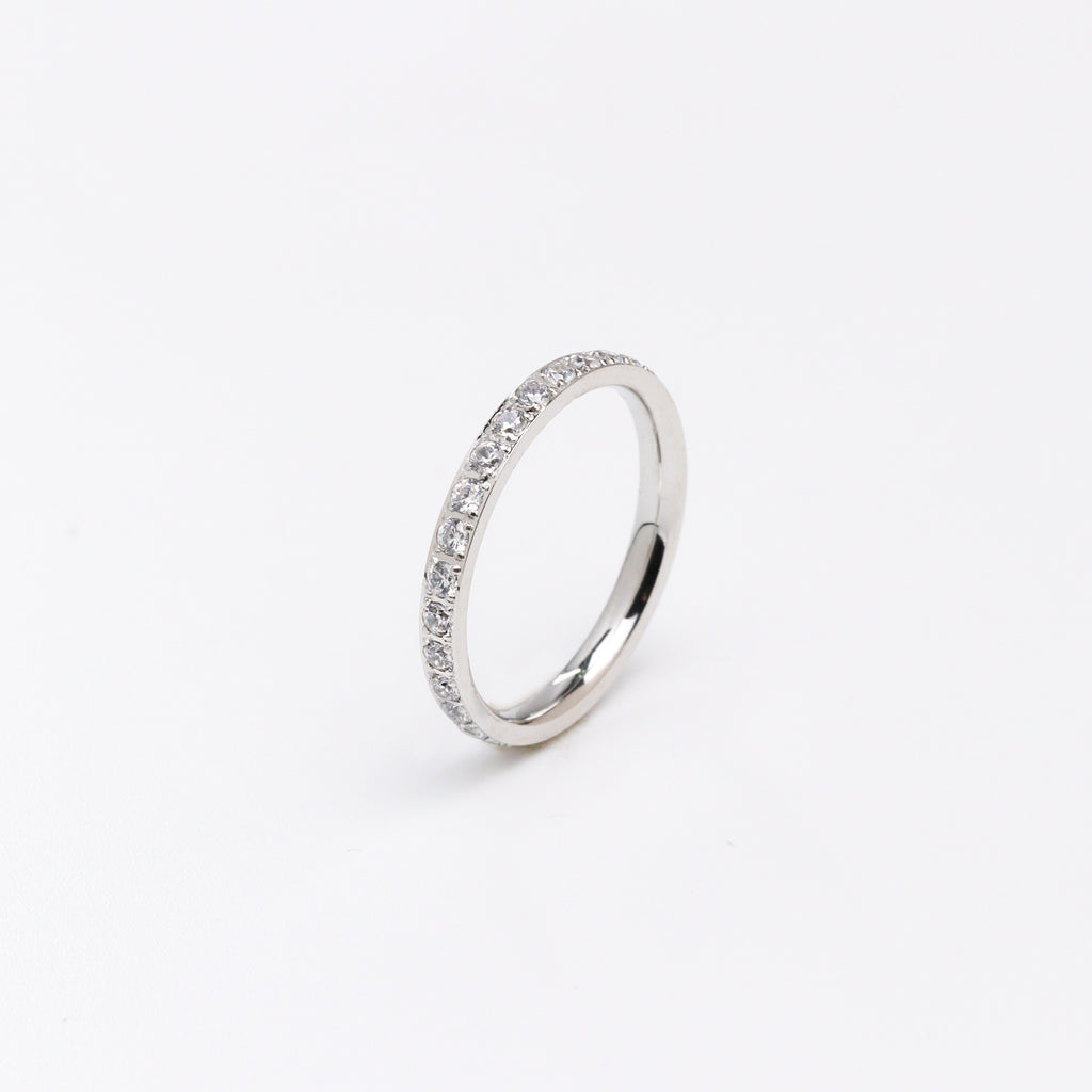Single Band Pave Silver Ring