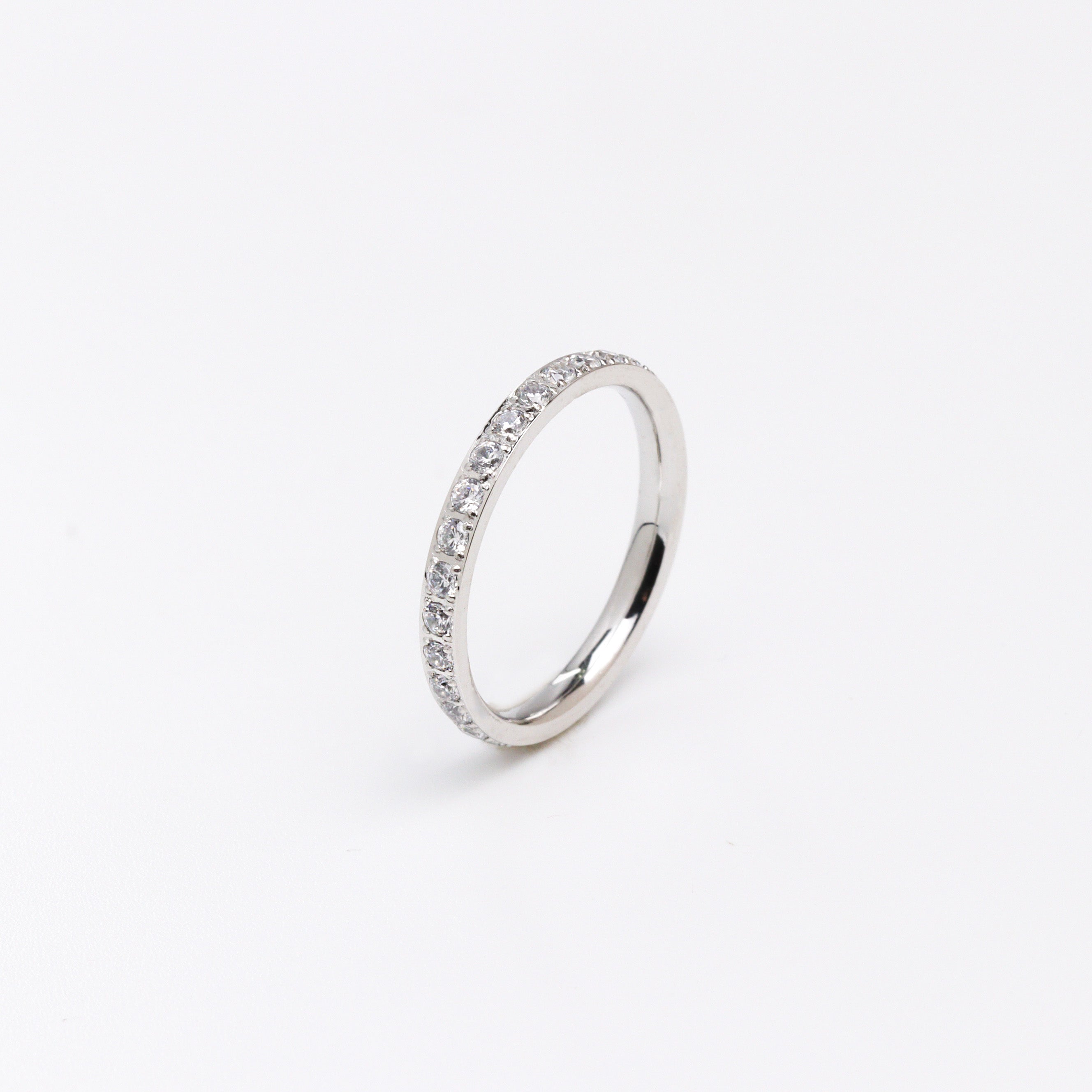 Single Band Pave Silver Ring