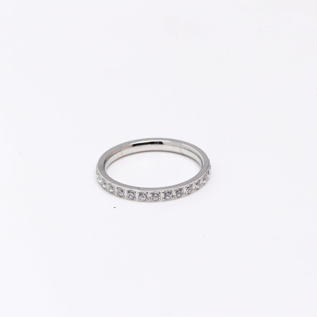 Single Band Pave Silver Ring