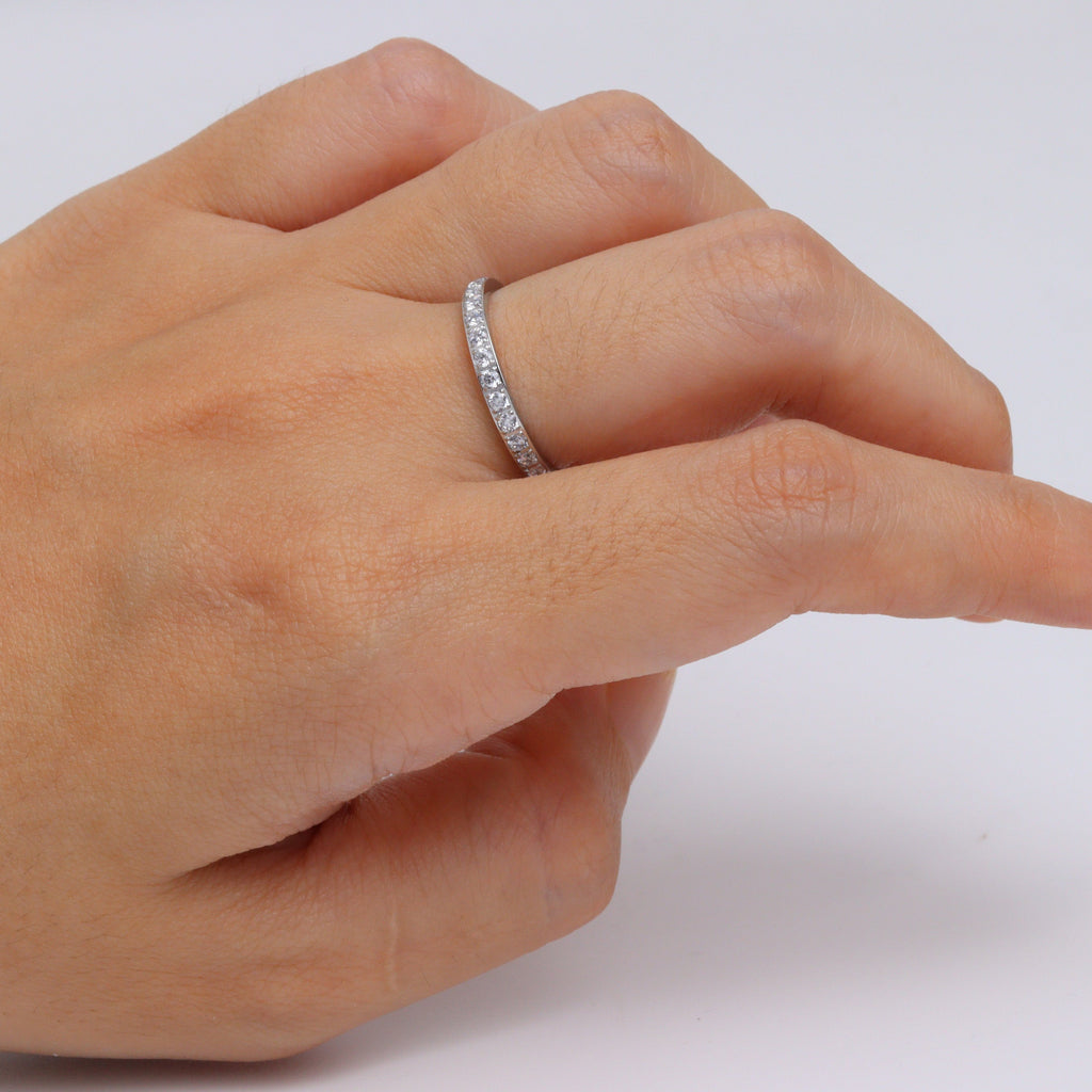 Single Band Pave Silver Ring