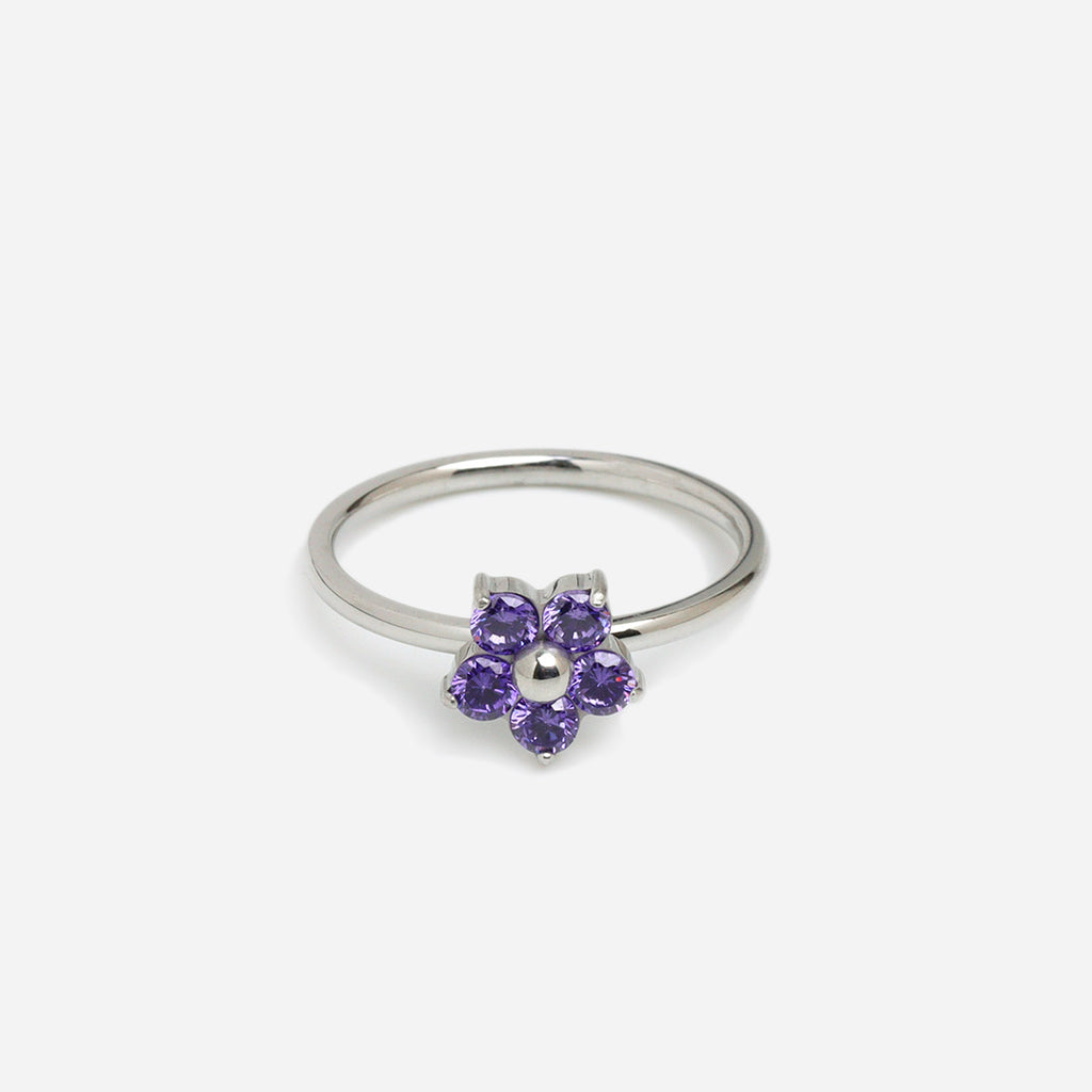 Violet Plumeria Silver Ring