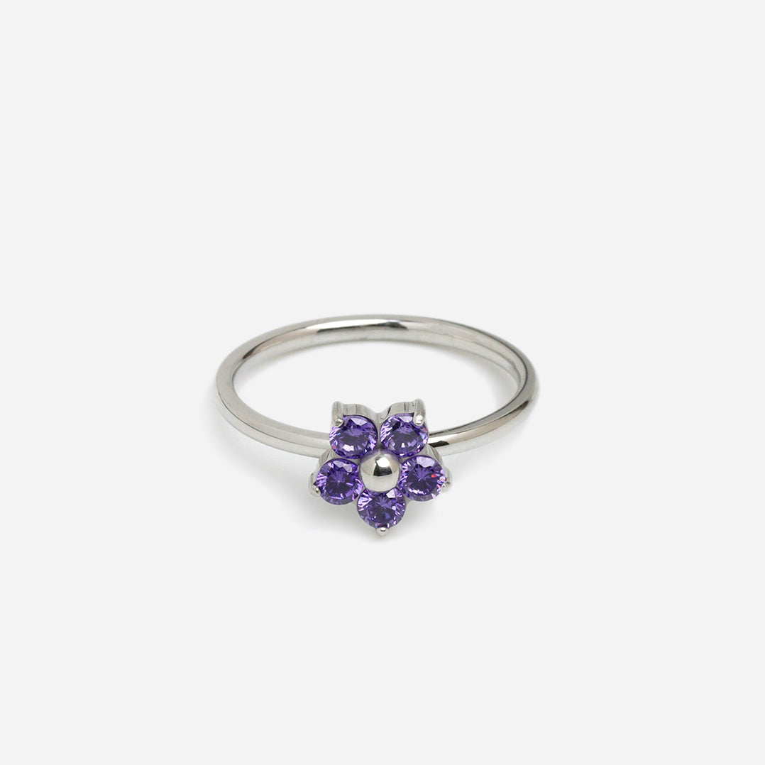 Violet Plumeria Silver Ring