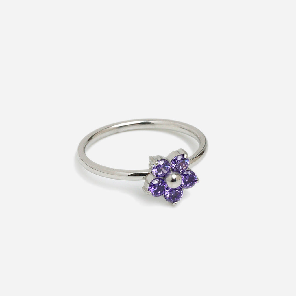 Violet Plumeria Silver Ring