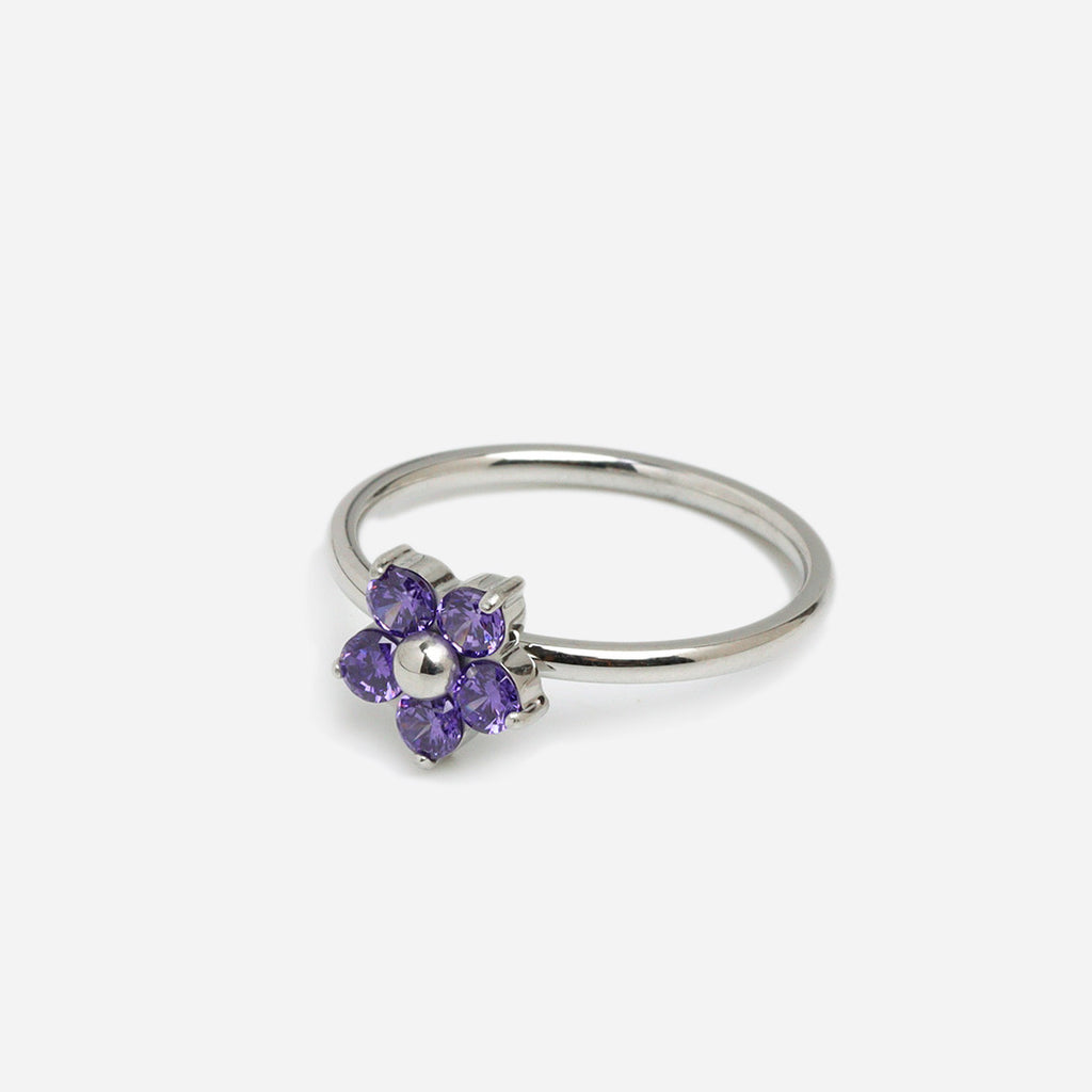 Violet Plumeria Silver Ring