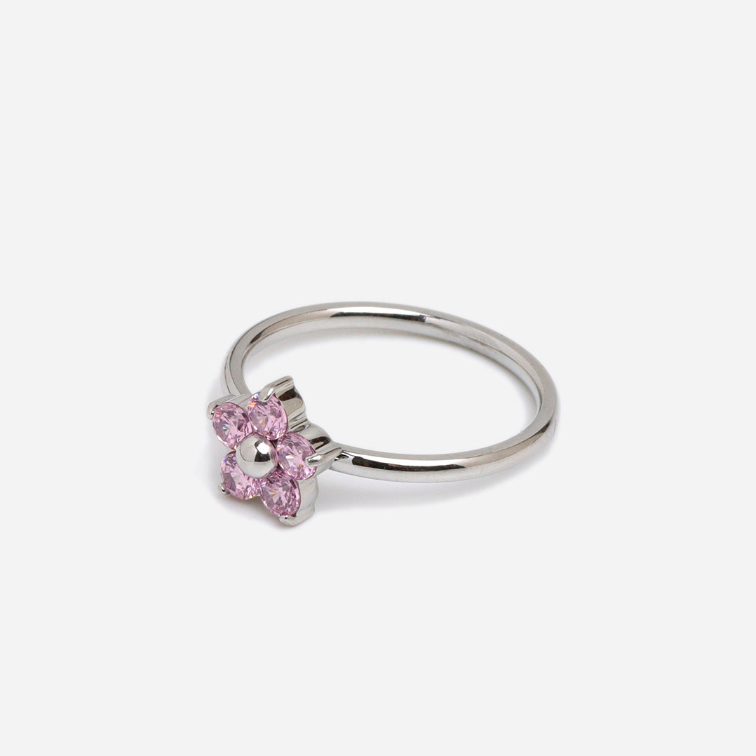 Pink Plumeria Silver Ring