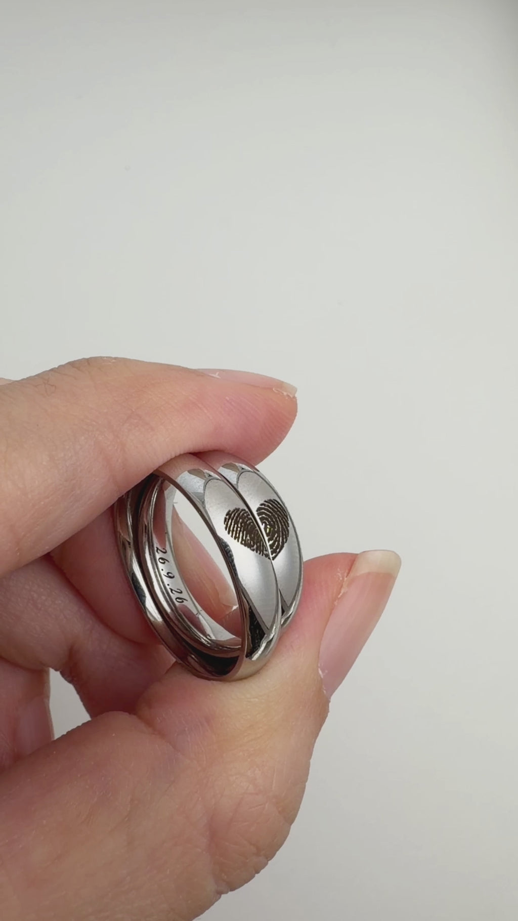 Engraved Love Fingerprint Couple Silver Ring