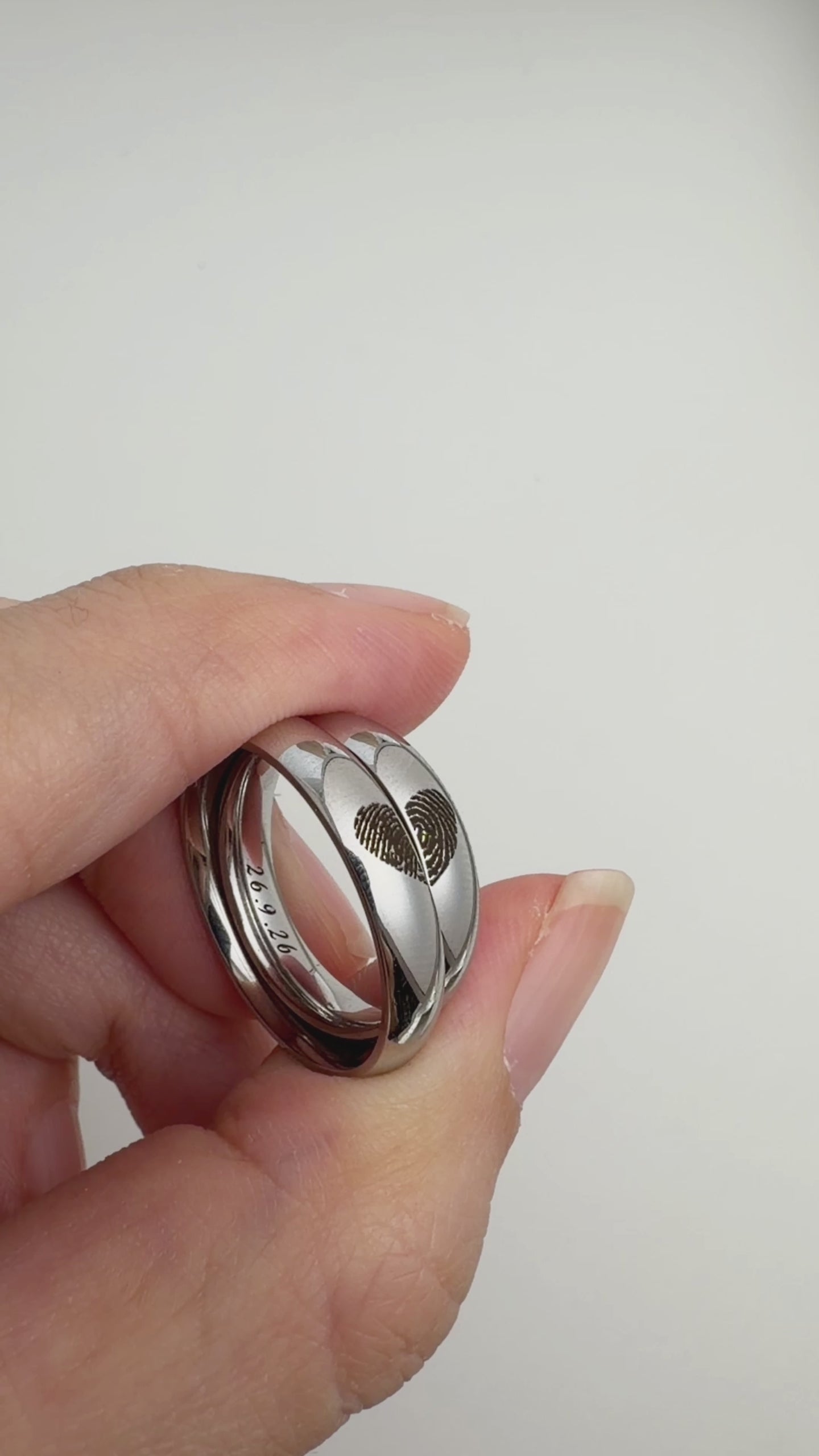 Engraved Love Fingerprint Couple Silver Ring