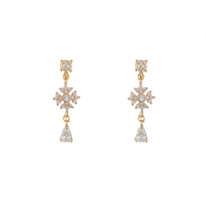 Diamante Drop Gold Earrings