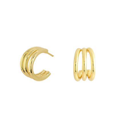 Tri-Hoop Gold Earrings