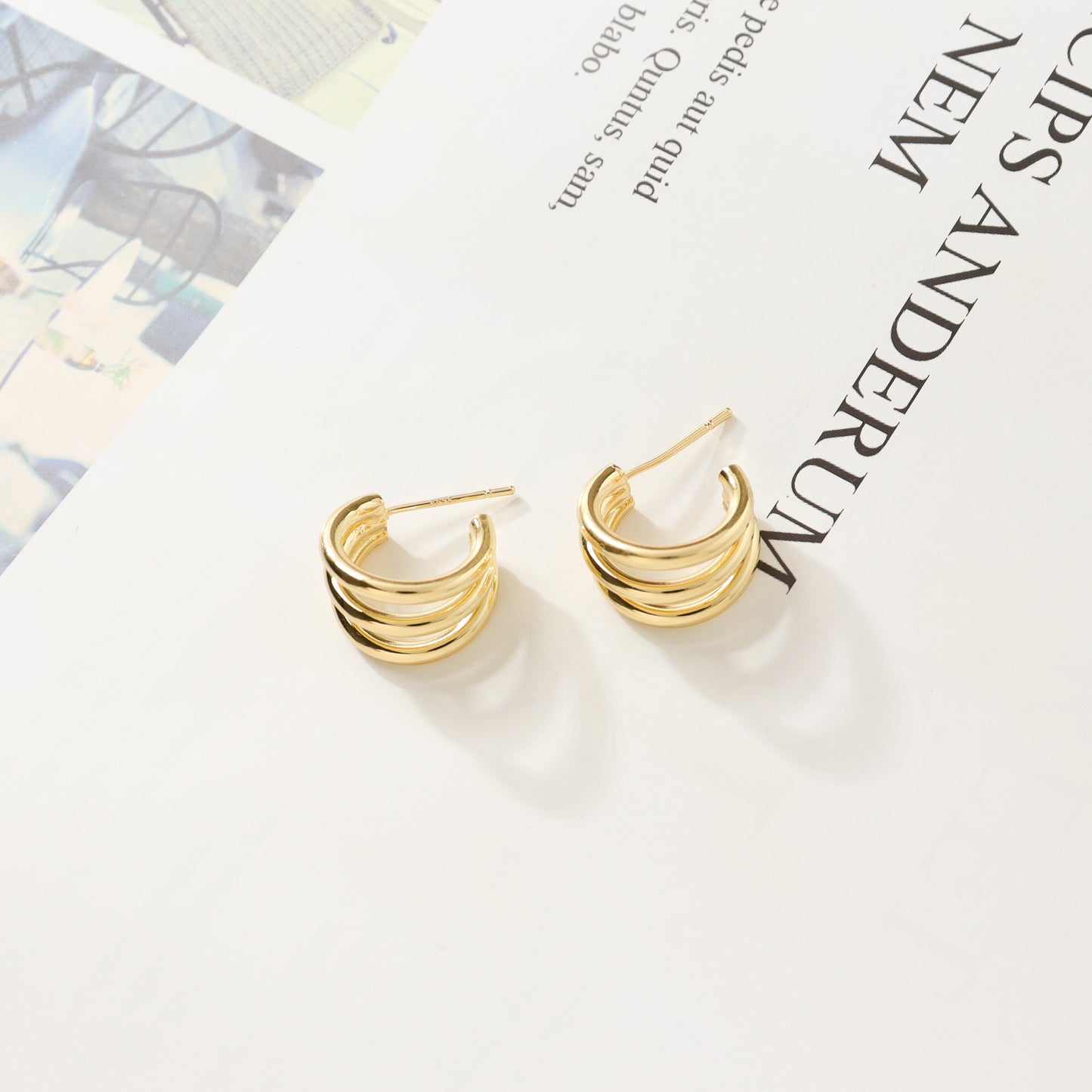 Tri-Hoop Gold Earrings