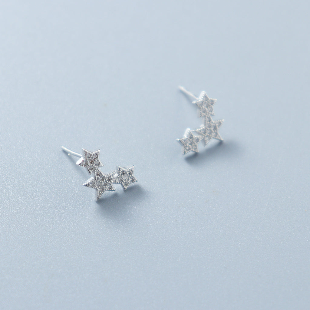 Triple Stars Silver 925 Earrings
