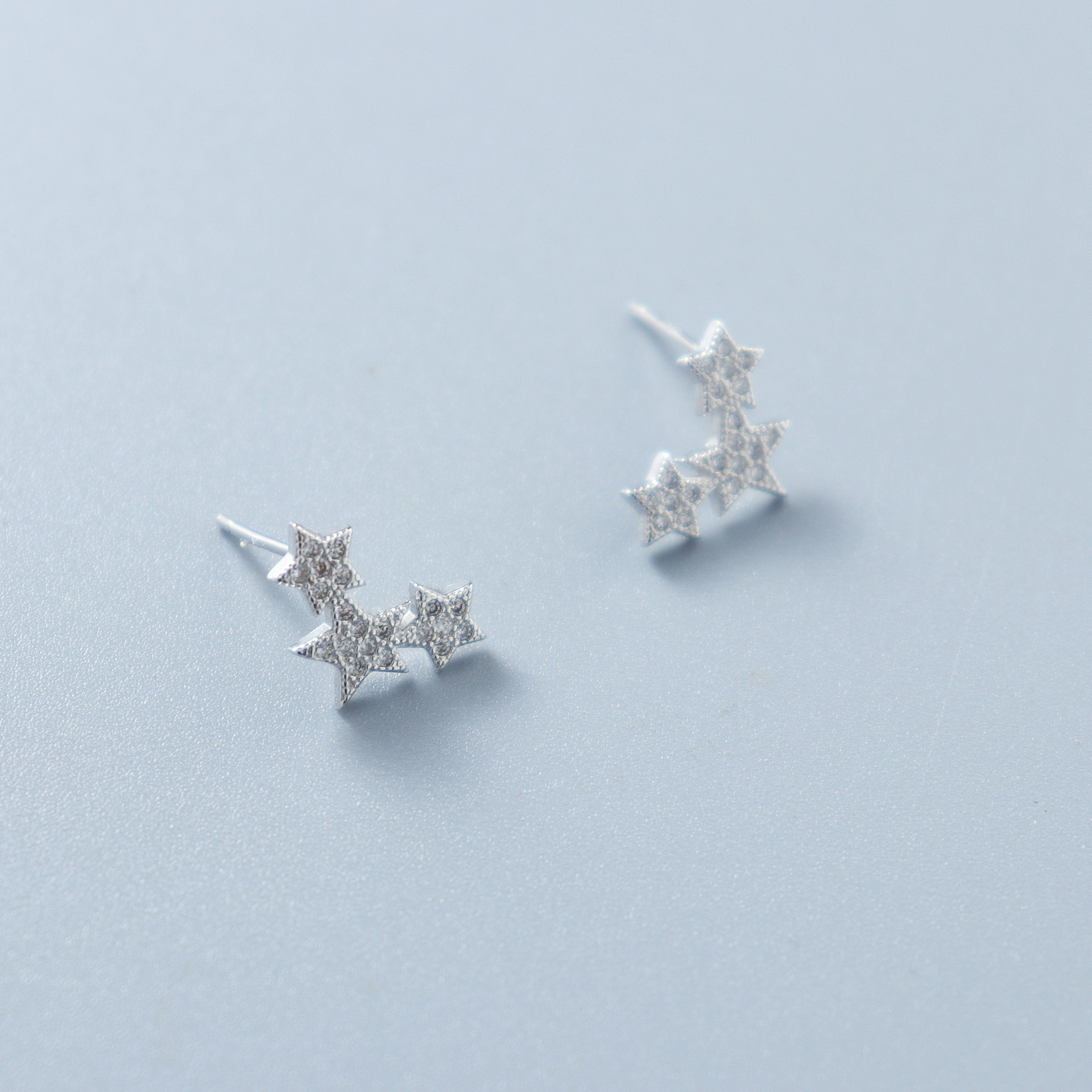 Triple Stars Silver 925 Earrings