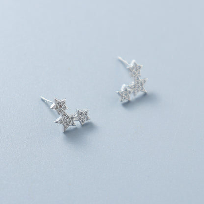 Triple Stars Silver 925 Earrings