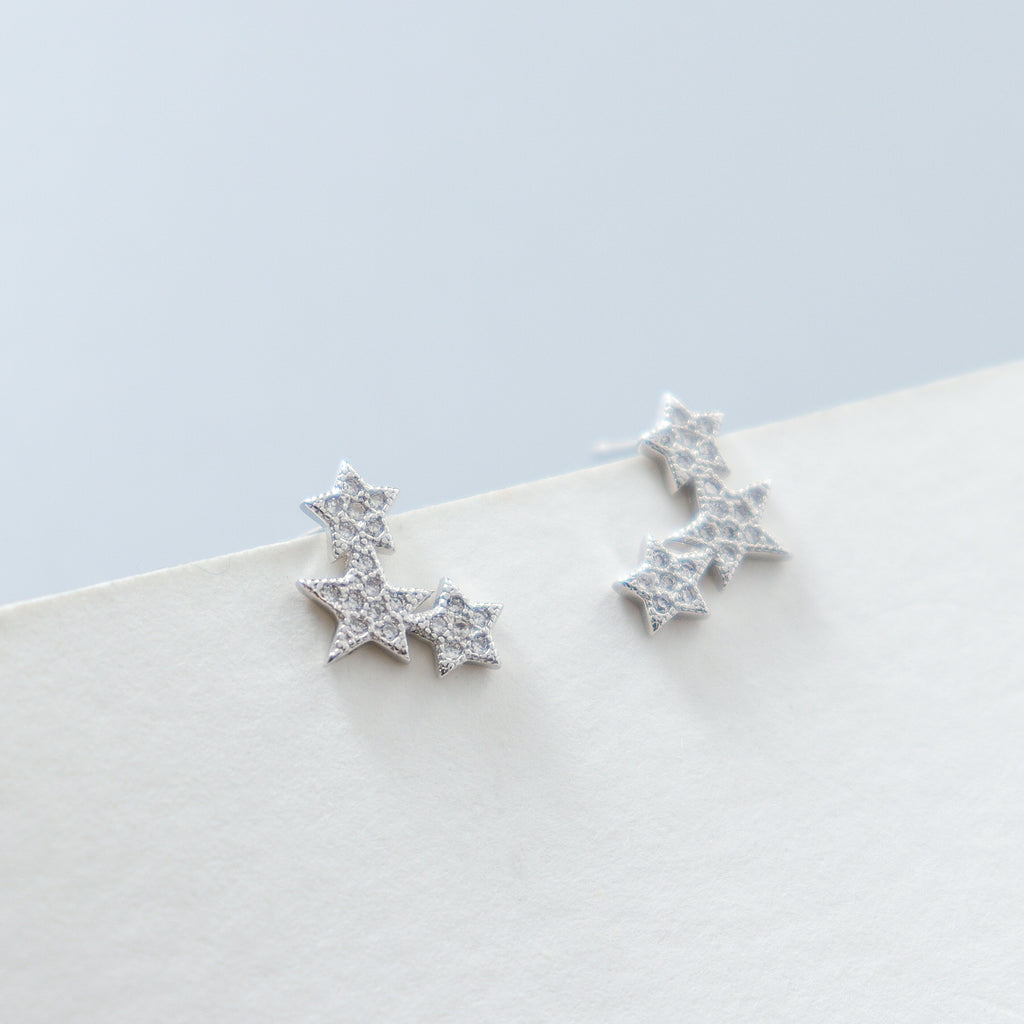 Triple Stars Silver 925 Earrings