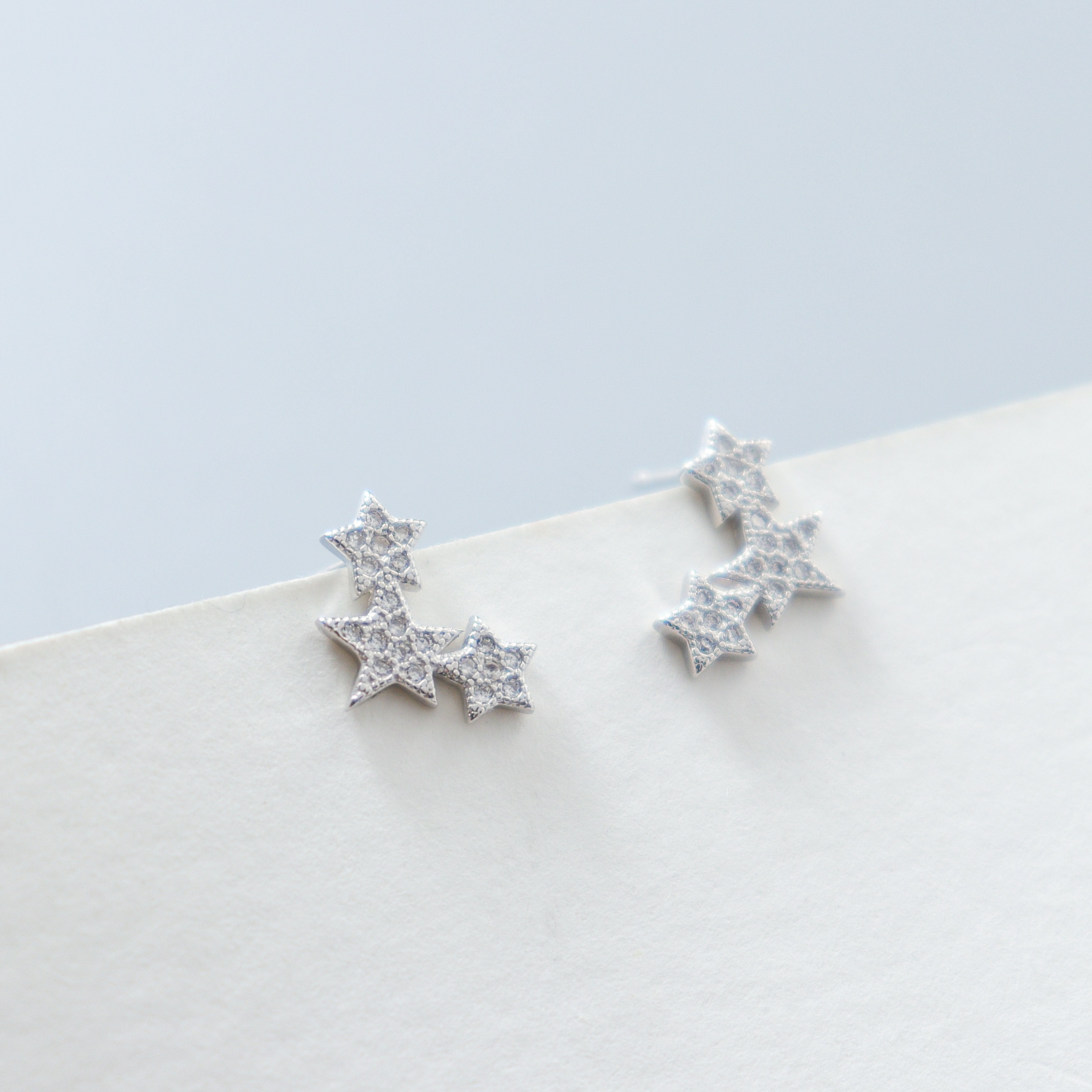 Triple Stars Silver 925 Earrings