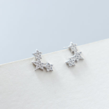 Triple Stars Silver 925 Earrings