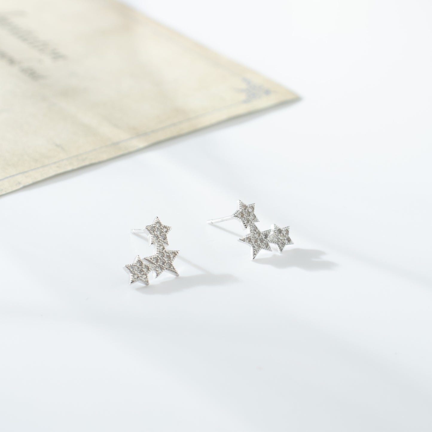 Triple Stars Silver 925 Earrings