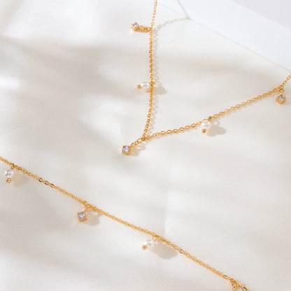 Cubic Pearl Gold Choker Necklace