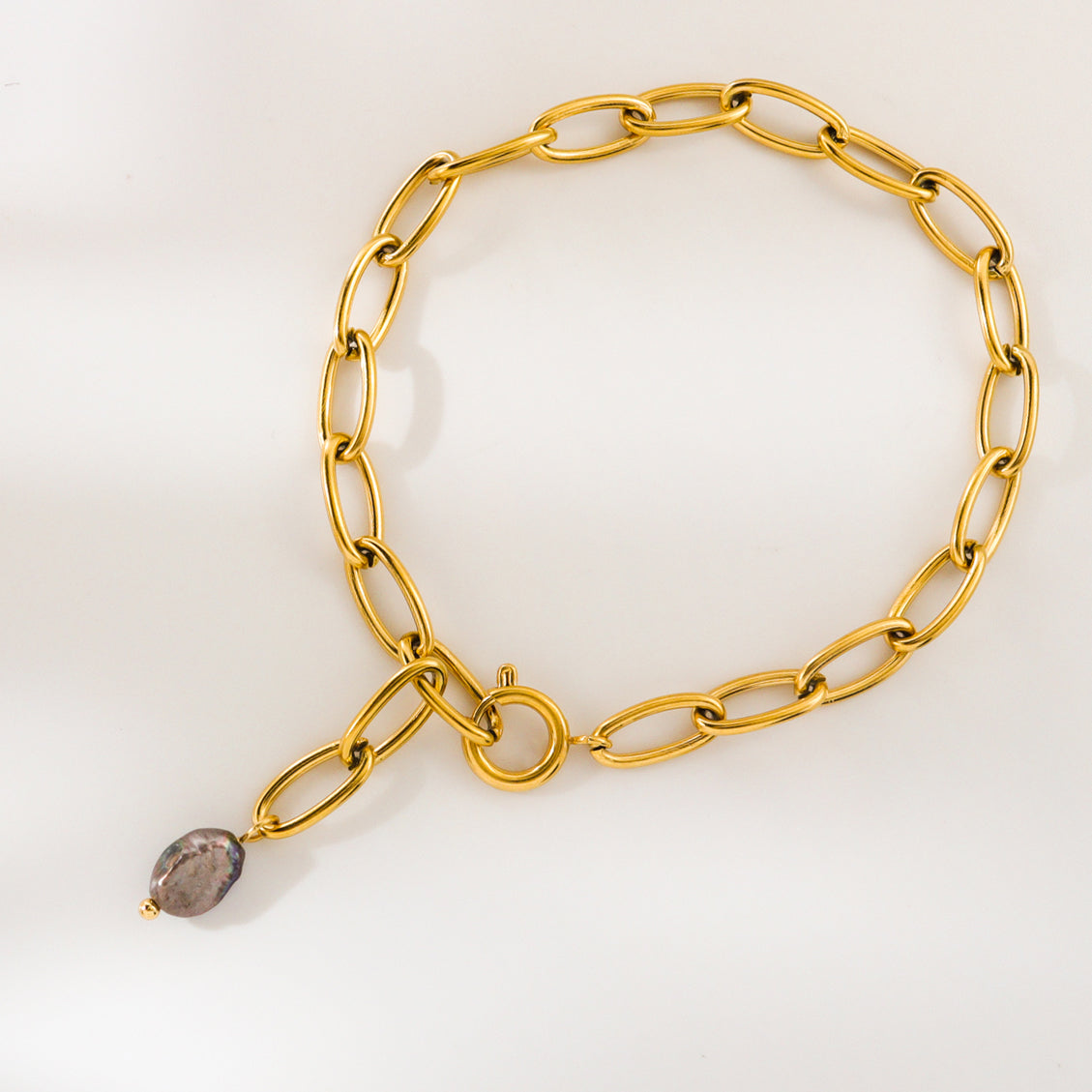 Purple Pearl Oval Chain Bracelet